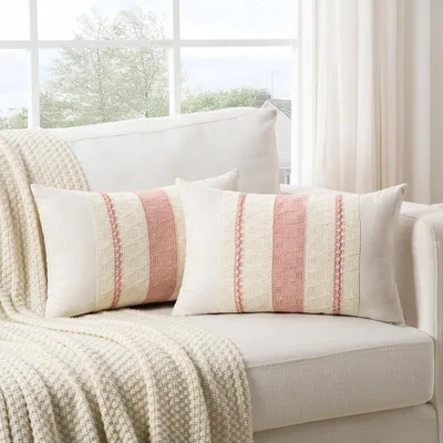 Produktbild von Set mit 2 Boho-Kissenbezügen 30x50 cm, rosa, dekorative Leinenkissenbezüge, Kissenbezüge für Sofa, Schlafzimmer, Wohnzimmer