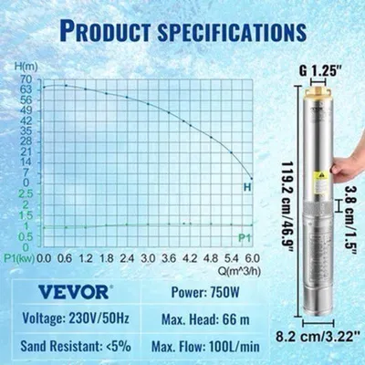Produktbild von Tauchpumpe - 750 W - 100 Liter/Minute - Tauchpumpe und Wasserpumpe mit Edelstahlgehäuse
