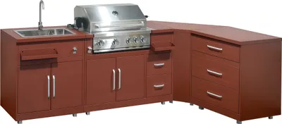 Immagine prodotto di Cucina da esterno in acciaio a 4 pezzi con barbecue in mattoni - Oviala Memphis