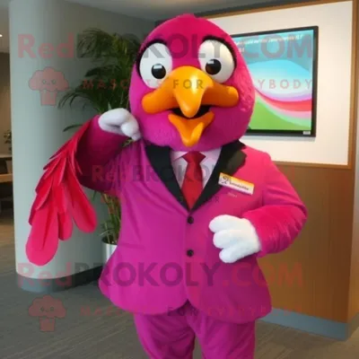 Produktbild von Magenta-Papagei REDBROKOLY Maskottchen kostüm gekleidet in einen Anzug und Umhänge