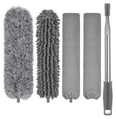 Image de Staubwedel avec manche télescopique de 75 à 250 cm - Flexible et lavable - Gris