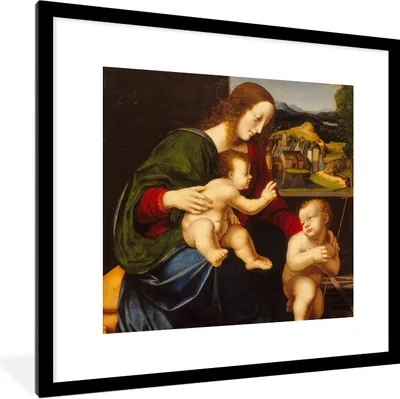 Produktbild von MuchoWow® Gerahmtes Poster Johannes der Täufer - Leonardo da Vinci 40x40 cm - Poster mit Schwarzem Bilderrahmen Wandposter Rahmen Foto Bilder - Poster - Plakat im Rahmen