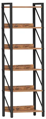 Obrázok produktu pre Knižnica, stojaca, policová, 6 políc, rustikálny štýl, hnedá a čierna, rozmer 42 x 28 x 161,5 cm