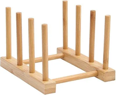Obrázek produktu pro Skládací dřevěný stojan na talíře s odkapávací deskou – kuchyňský držák na talíře a misky