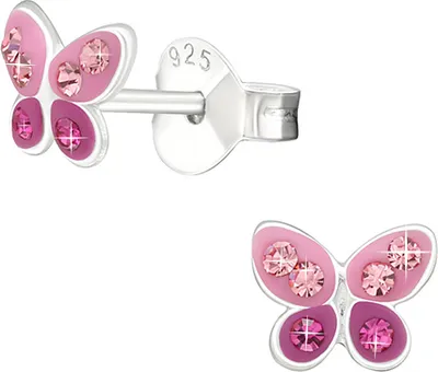 Produktbild von Kinder Ohrstecker: Mädchen Ohrringe 925 Silber „Kristall Schmetterling“