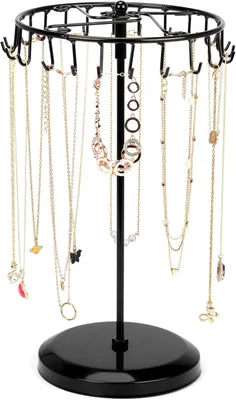 Produktbild von Drehbarer Schmuckständer aus schwarzem Metall, Präsentationsturm für Halsketten, Armbänder, Ringe und Ohrringe