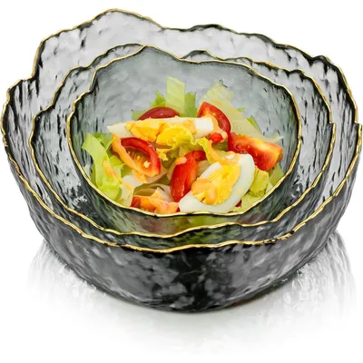 Immagine prodotto di Set di 3 ciotole per insalata, grigie, impilabili, in vetro sodico-calcico