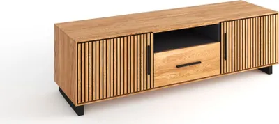 Produktbild von TV-Kommode Lowboard Paula Eiche furniert Softclose Schattenfuge Schwarz