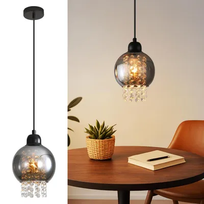 Obrázok produktu pre ZMH Závesná lampa jedálenský stôl závesná lampa obývacia izba jedálenský stôl lampa čierne sklo E27 závesná lampa spálňa 1 plameň závesná lampa moderná jedálenská lampa kryštál pre kuchyňu hotel (bez žiarovky)