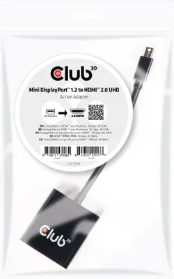 Produktbild von CLUB3D Mini DisplayPort 1.2 auf HDMI 2.0 UHD Aktiver Adapter, 0,15 m, Mini DisplayPort, HDMI Typ A (Standard), Männlich, Weiblich, Gerade