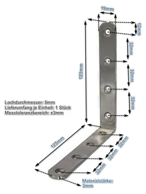 Produktbild von Edelstahl Winkel 125x125x19mm Lochwinkel Montagewinkel Verbinder