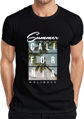 Produktbild von Summer Holidays California Sommer Kalifornien Urlaub Palmen Strand Herren T-Shirt, Schwarz, XXL