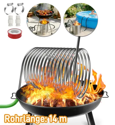 Image de Chauffage de piscine YRHome en acier inoxydable Ø 29,5 x H 18 cm – échangeur de chaleur en spirale pour le chauffage de l'eau, robuste, résistant à la chaleur et facile à installer