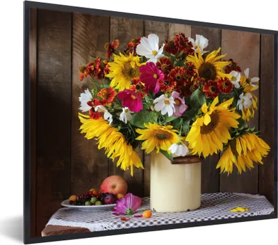 Produktbild von MuchoWow® Gerahmtes Poster Blumen - Farben - Stillleben 80x60 cm - Poster mit Schwarzem Bilderrahmen Wandposter Rahmen Foto Bilder - Schwarzem - Mit Gestell