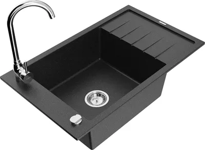 Produktbild von Mexen Elias 1 Becken-Granitspüle mit Abtropffläche und Mischbatterie Telma, Schwarz/Silber - 6511-73-670200-00