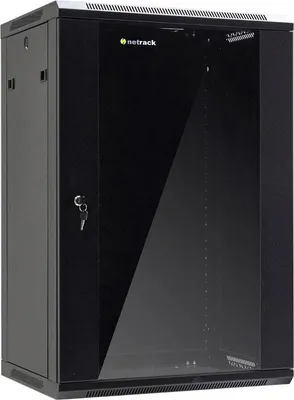 Produktbild von Netrack 19-Zoll-Wandschrank 18 HE, 600×450 mm, schwarz, Glastür, Seitenöffnung