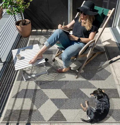 Produktbild von Flachgewebter Teppich Tekla 160x230cm Geometrisch Beige – Indoor und Outdoor Teppich