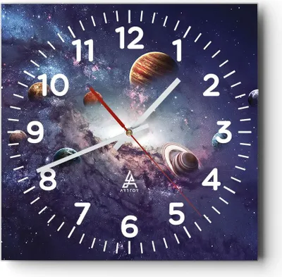 Produktbild von Wanduhr - Quadrat - Glasuhr - Kosmos Planeten die Sterne - 30x30cm - Schleichendes Uhrwerk - Lautlos - zum Aufhängen bereit - Dekoration Modern - Wanddekoration aus Glas - C4AC30x30-4851