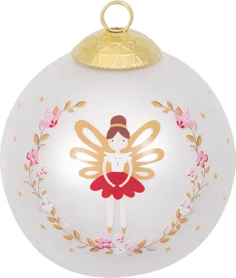 A single white Christmas ornament with a fairy design.