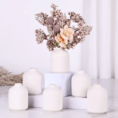 6er-Set weiße Keramikvasen, 9,5 cm, für Trockenblumen, Boho-Deko