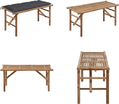 Immagine prodotto di vidaXL Panca da giardino pieghevole con cuscino 118 cm in bambù - Panca da giardino - Panca da giardino - Panca da patio - Panche da patio