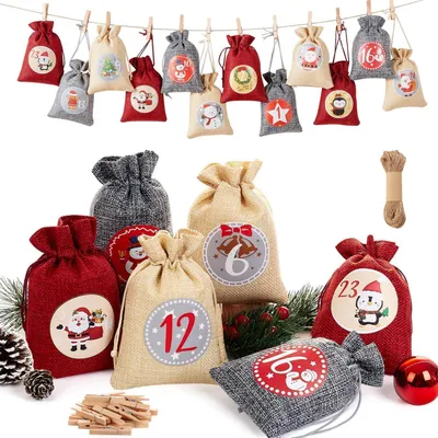 Produktbild von Adventskalender zum Befüllen 24 Jutesäckchen mit Zubehör Rot & Gold