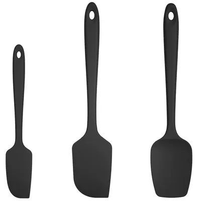 Productafbeelding van Siliconen deegschraper set, 3 stuks, zwart, hittebestendig tot 315°C, antiaanbaklaag, flexibel