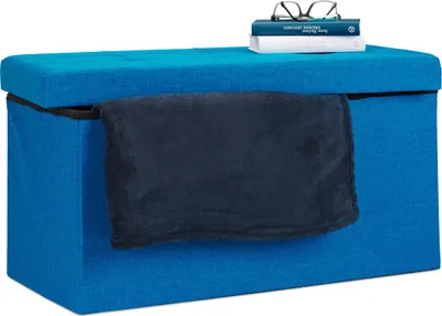 Produktbild von Relaxdays Faltbare Sitzbank XL, mit Stauraum, Sitzcube mit Fußablage, Sitzwürfel als Aufbewahrungsbox, 38x76x38 cm, blau