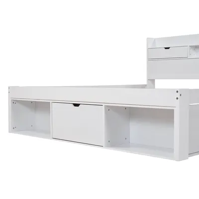 Produktbild von Flieks Doppelbett Jugendbett 140x200cm mit USB, Holzbett Stauraumbett mit Schubladen, Funktionsbett Kinderbett, Weiß