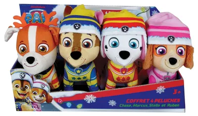 Productafbeelding van Box of 4 soft toys - JEMINI - PAW PATROL - Chase. Marcus. Ruben and Stella - +/- 12 cm