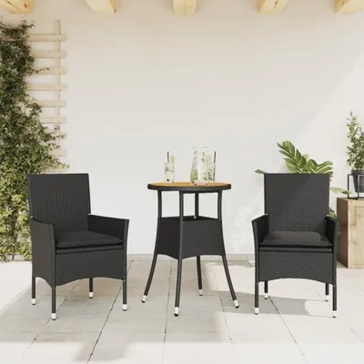 Produktbild von Möbel 3-tlg. Garten-Essgruppe mit Kissen Schwarz Poly Rattan Akazie - Sitzgruppe 3278729