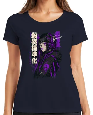 Productafbeelding van Anime meisje, cyberpunk, techwear, Japanse stijl, Japan, Y2K, manga, dames T-shirt, marineblauw, maat S
