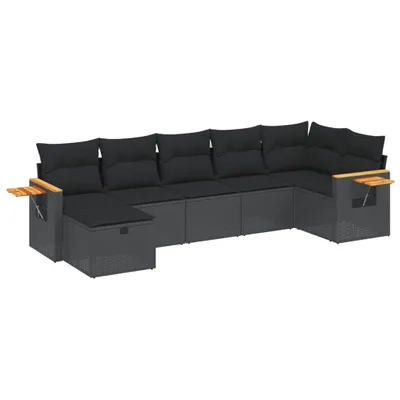 Produktbild von Modulares Garten-Sofaset, 7-teilig, mit abnehmbaren Kissen, UV-beständig, aus schwarzem Poly Rattan und pulverbeschichtetem Stahl