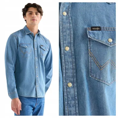 Produktbild von Wrangler | Herrenhemd Western Shirt blau klassisch Casual Baumwolle Regular Fit Größe XL