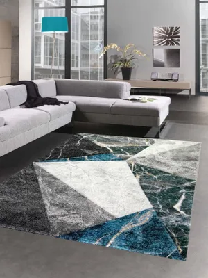 Image de Tapis moderne Tapis salon abstrait gris bleu Taille - 60x110 cm