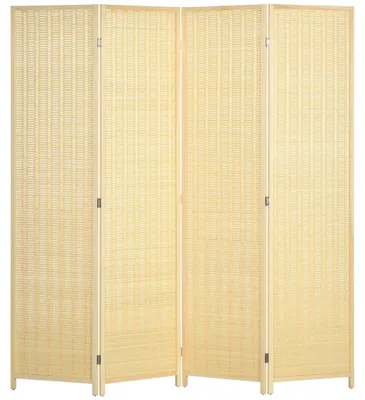 Image de HOMCOM Paravent interieur en bois 4 panneaux 180 x 180 cm séparateur de pièce pliable cloison de séparation pour salon chambre à coucher maison, bois naturel