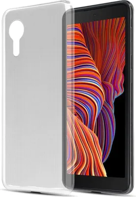 A clear phone case is shown next to a smartphone with a colorful wallpaper.