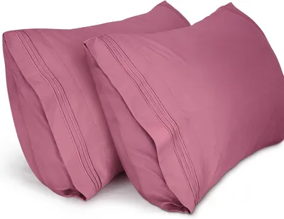 Productafbeelding van Kussenslopen (2 Stuks), 50 x 75 cm Geborduurd Zachte Kussenslopen van Geborsteld Microvezel, Machinewasbaar Kreukvrij Ademend, Mauve Roze