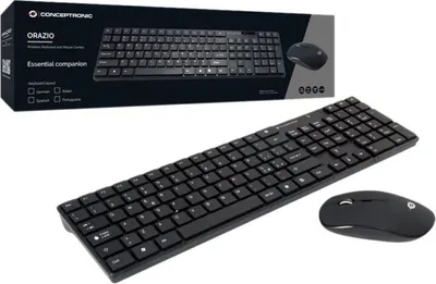 Zdjęcie produktu dla Conceptronic ORAZIO01ES, Pełnowymiarowy (100%), Bezprzewodowy, RF Wireless, QWERTY, Czarny, Dołączona myszka