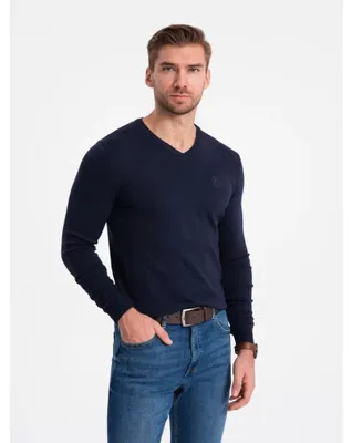 Zdjęcie produktu dla Ombre klasyczny elegancki sweter męski z dekoltem V granatowy S