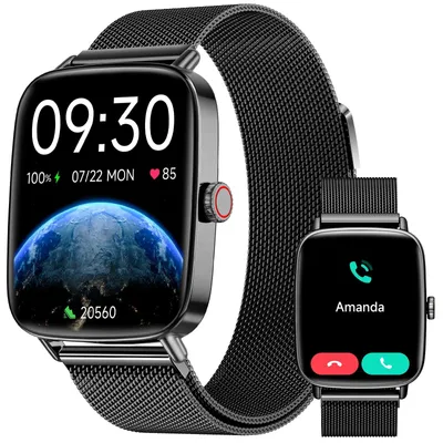 Obrázek produktu pro Chytré hodinky pro muže i ženy, smart hodinky s telefonickou funkcí, měřením srdečního tepu, monitorováním spánku, měřením SpO2, 110 sportovními režimy, vodotěsné (IP68), sportovní hodinky kompatibilní s iOS, barva: černá, řemínek: Milanese