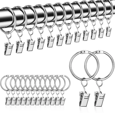 Produktbild von Gardinenringe Mit Clips 50 Stück, Silber, Innendurchmesser 30 Mm, Für Vorhänge Und Duschvorhänge