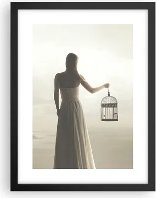 Produktbild von Gerahmtes Poster - Schwarzer Rahmen - Frau Käfig Vogel - 30x40 cm - Wand Bild - Wanddeko - Wandbilder - Kunstposter - Wandposter - Bilderrahmen - Bilder - Kunstdruck - Wanddekoration - P2BPA30x40-4787
