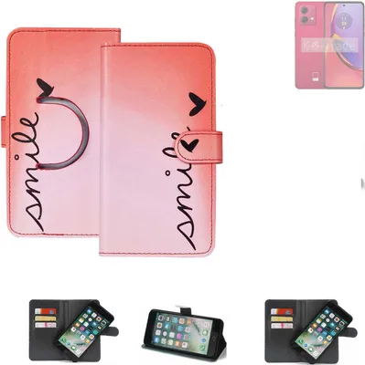 Produktbild von K-S-Trade Schutzhülle Handyhülle kompatibel mit Motorola Moto G84 5G Hülle cover bookstyle Etui “smile“ rot Standfunktion Kameraschutz (1Stk)