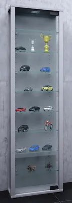 Produktbild von VCM Holz Glas Vitrine Sammelvitrine Glasvitrine Schaukasten Standvitrine Edana Maxi Silber