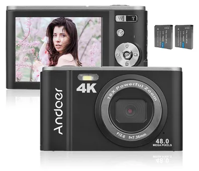 Produktbild von Andoer Tragbare Digitalkamera 48 MP 4K 2,8-Zoll-IPS-Bildschirm 16-facher Zoom Selbstausloeser 128 GB Erweiterter Speicher Gesichtserkennung Anti-Shaking mit 2 Batterien Handschlaufe Tragetasche
