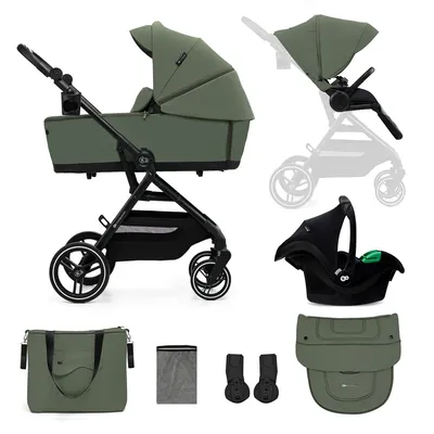 Obrázok produktu pre Kinderkraft Yoxi 3v1 kočík s prenosnou postieľkou a autosedačkou i-Size, otočný, kompaktný skladací, odolný proti prepichnutiu, zelený
