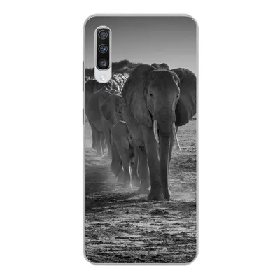 Produktbild von MuchoWow® Handyhülle Schutzhülle Hülle für Samsung Galaxy A70 Elefant - Einfarbig - Tiere - Schwarz - Weiß Silikon Softcase Handy Hülle - Schutzhaube