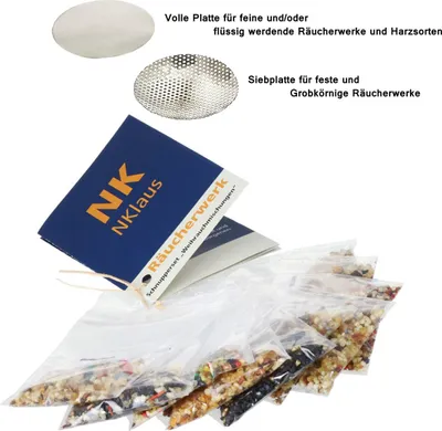 Produktbild von 12tlg Set 10x Räucherwerk 1x Räuchersiebe 1x Plättchen Silber für Räuchergefäß