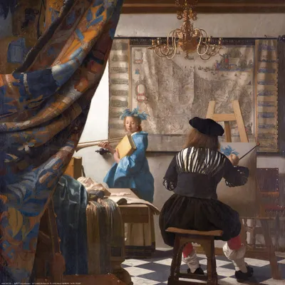 Produktbild von Johannes Vermeer Kunstdruck Bild - Die Malkunst, 1666 (40 x 40 cm)